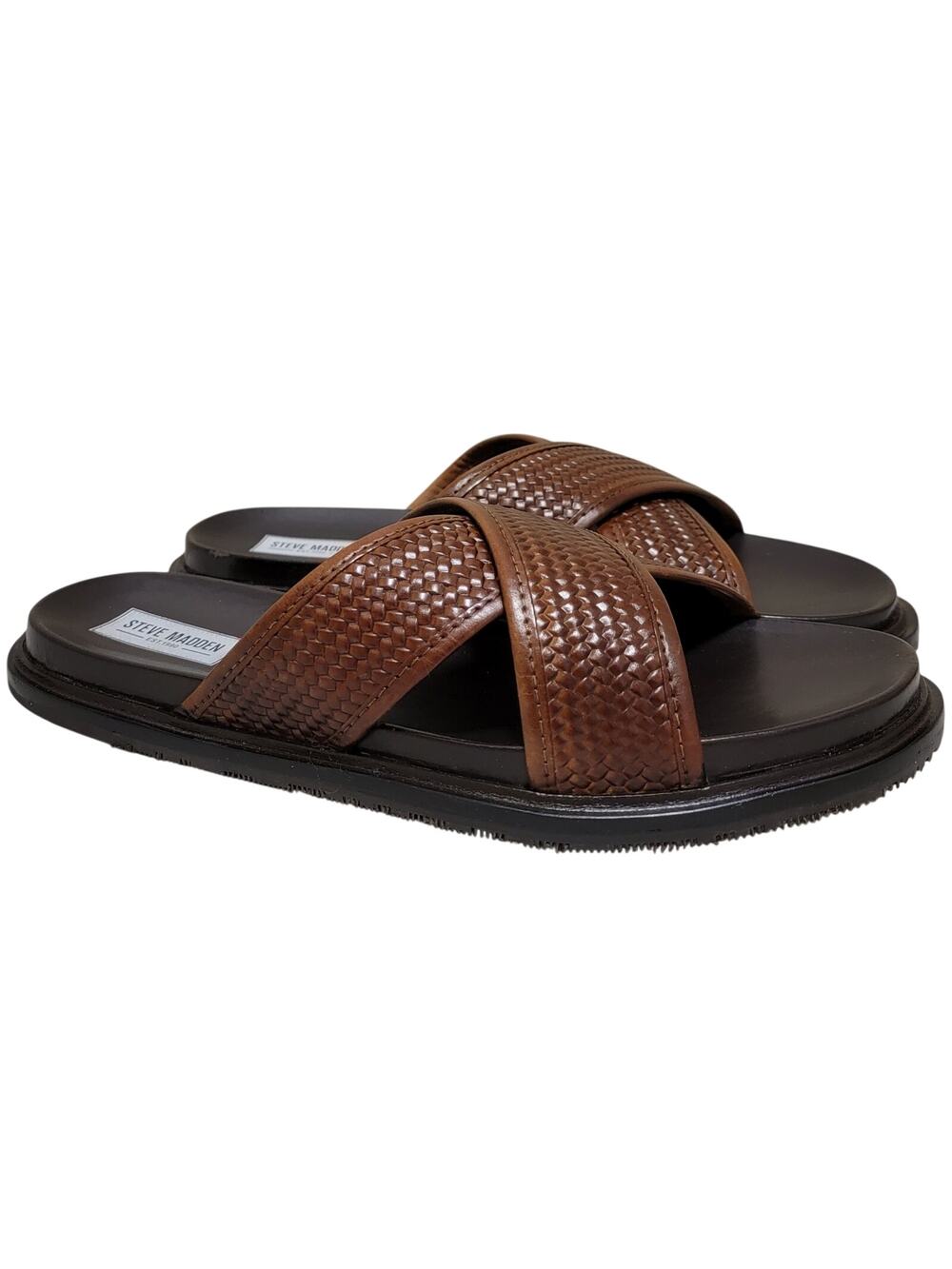 Steve Madden Men Dion Crisscross Slide Sandal Size US 8D Tan Brown Woven Leather